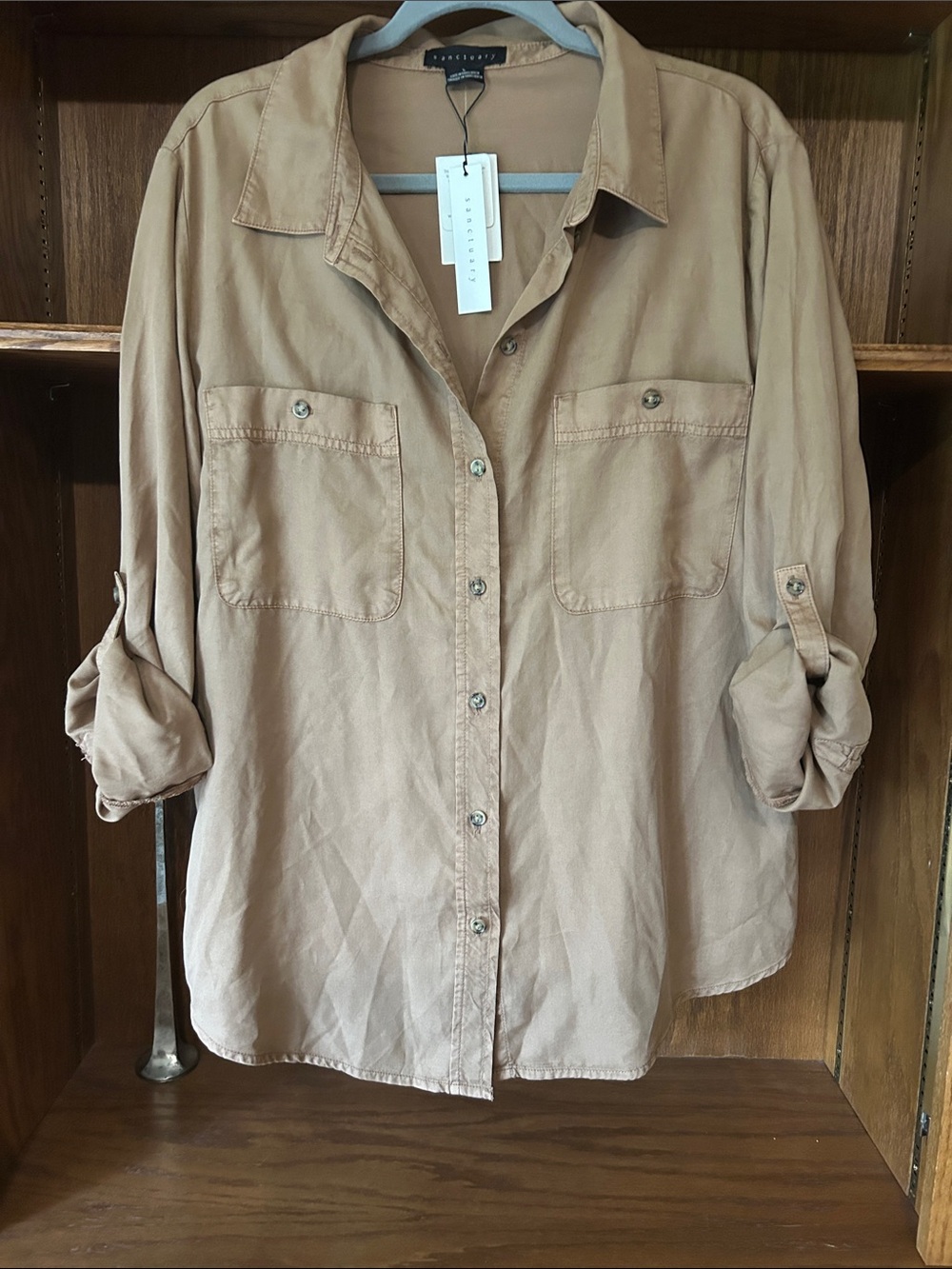 Sanctuary Boyfriend Button-Front Shirt Praline